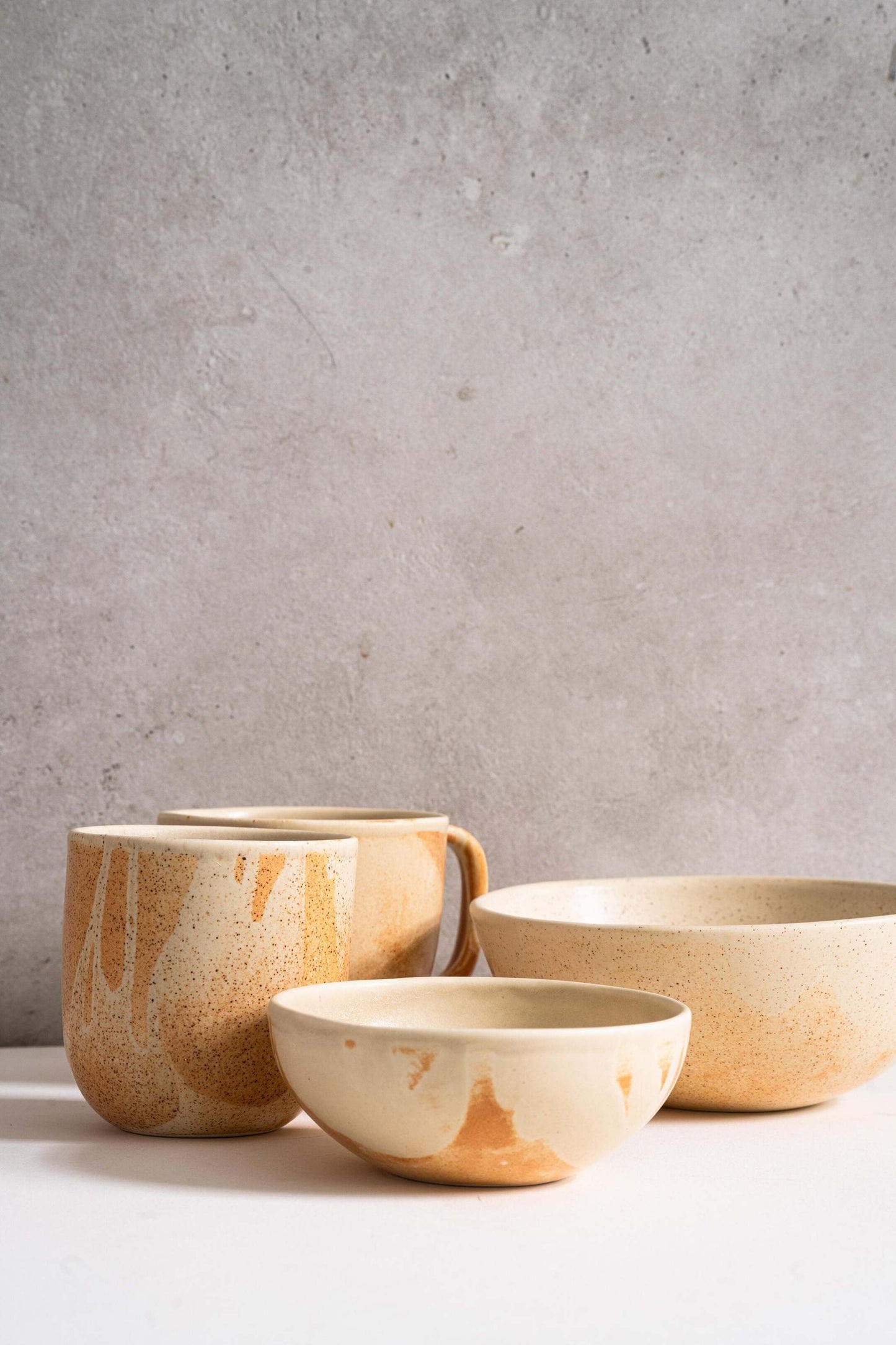 Beige Matte Stoneware Bowl and Rust Glaze