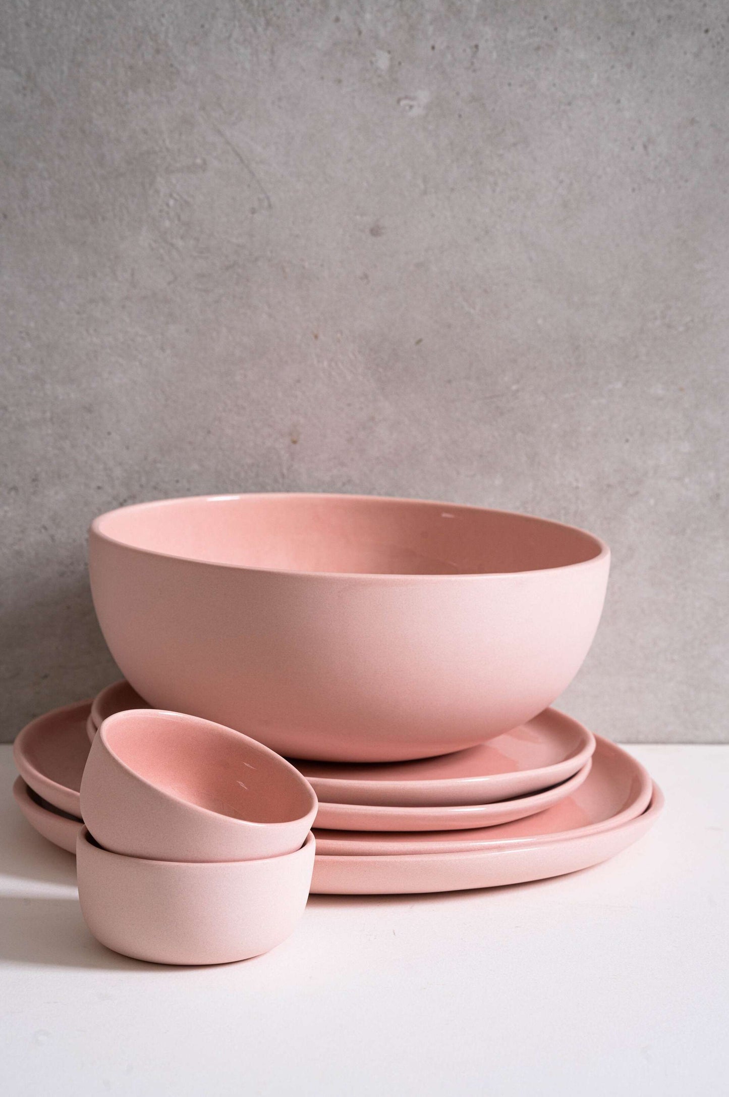 Handmade Porcelain Dinner Plates and Pink Set