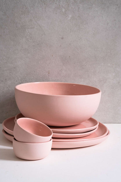 Handmade Porcelain Dinner Plates and Pink Set