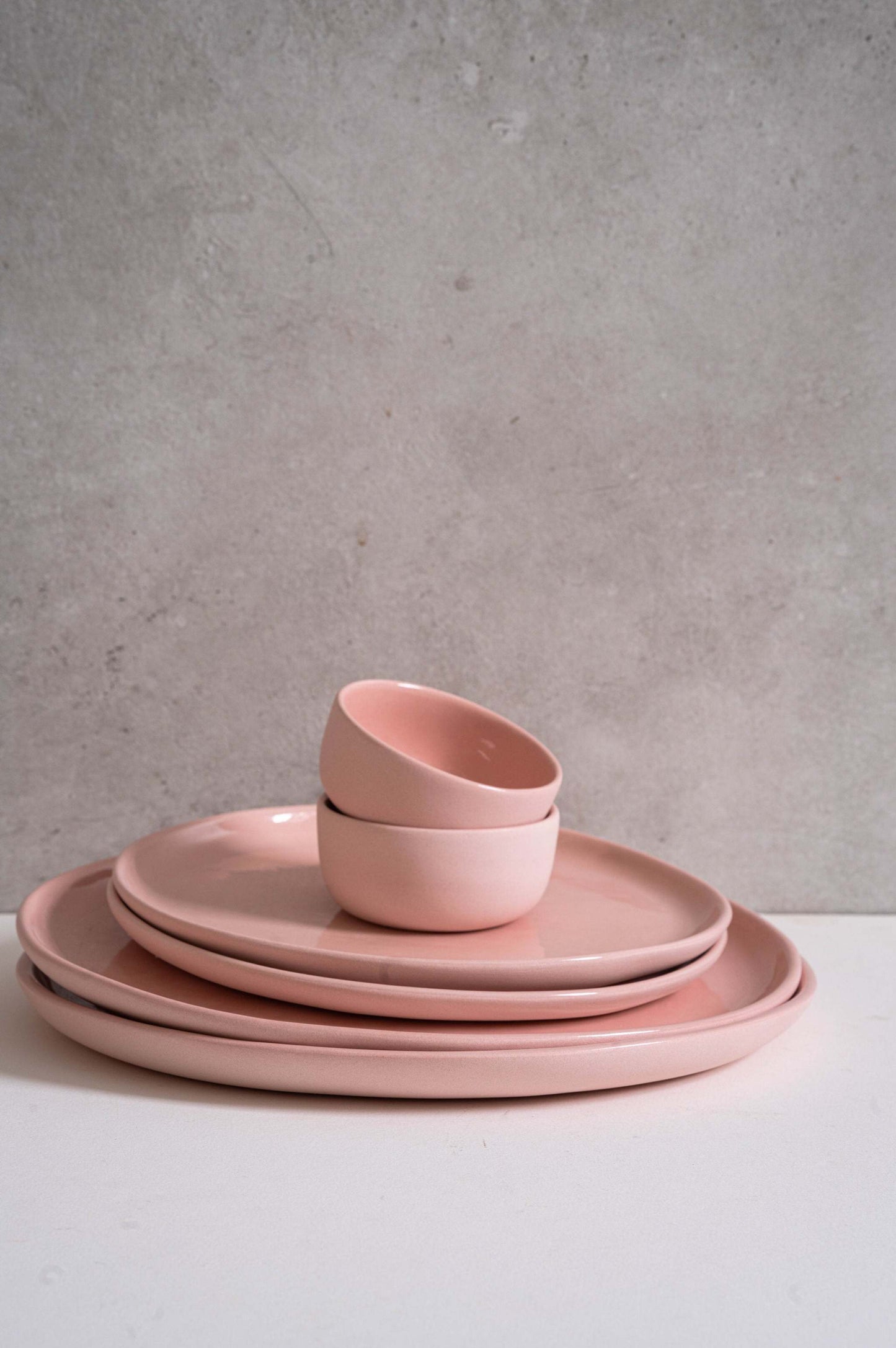 Handmade Porcelain Dinner Plates and Pink Set