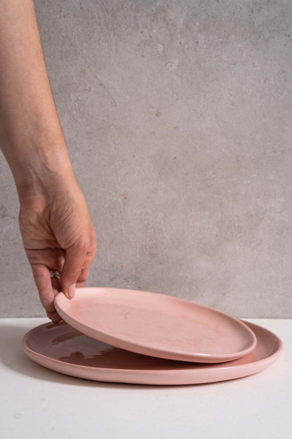 Handmade Porcelain Dinner Plates and Pink Set