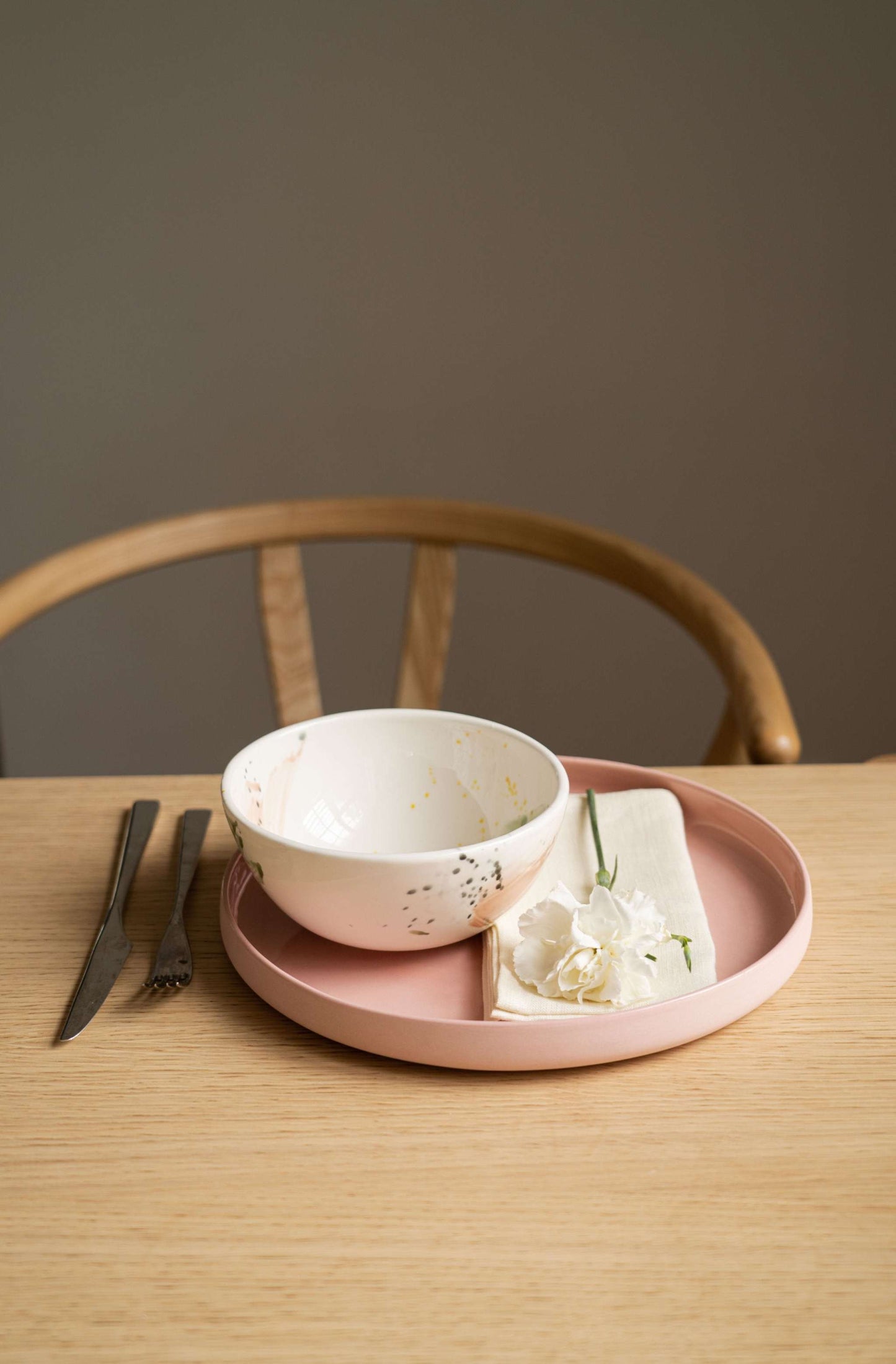 Handmade High Sided Porcelain Plate In Dusty Pink