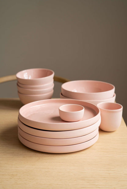 Handmade Porcelain and Powder Pink Dining Bowls