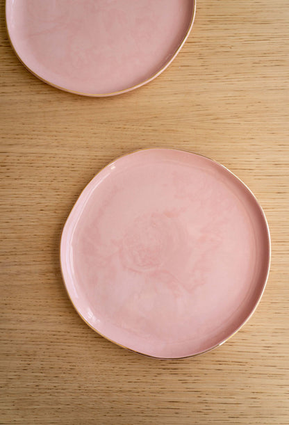 Handmade Porcelain Dinner Plates with Gold Rim