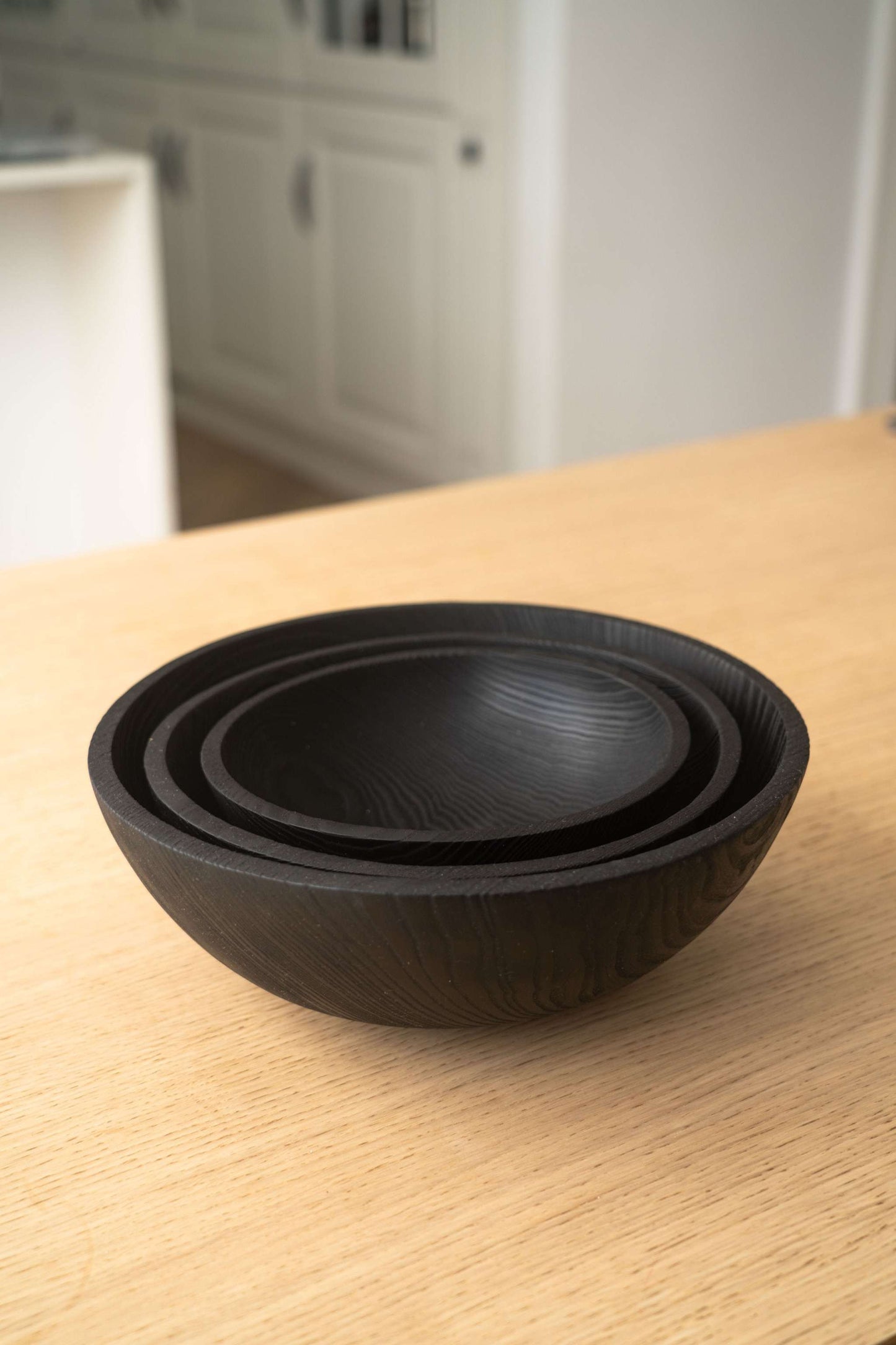 Hand Carved Charred Ash Wood Salad Bowl Set