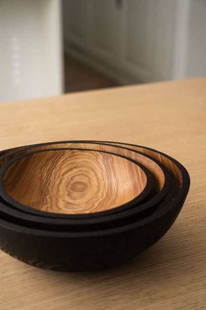Half Charred Ashwood Nesting Bowls For Snacks