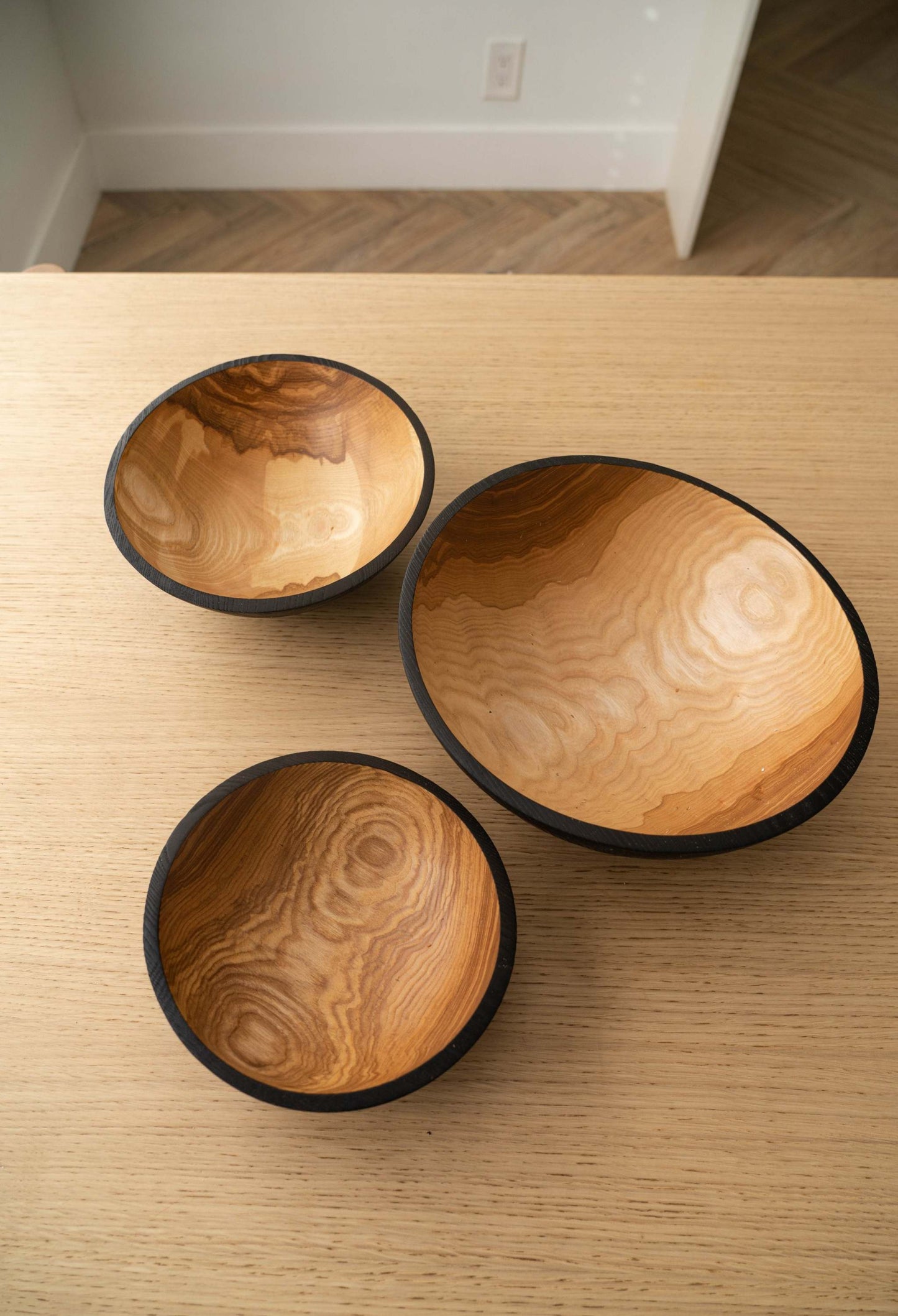 Half Charred Ashwood Nesting Bowls For Snacks