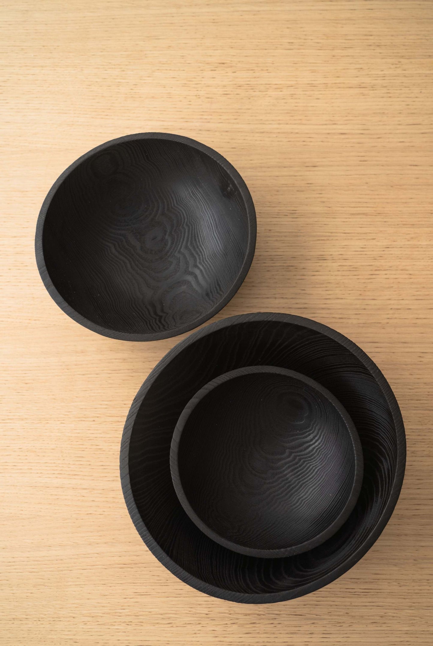 Hand Carved Charred Ash Wood Salad Bowl Set