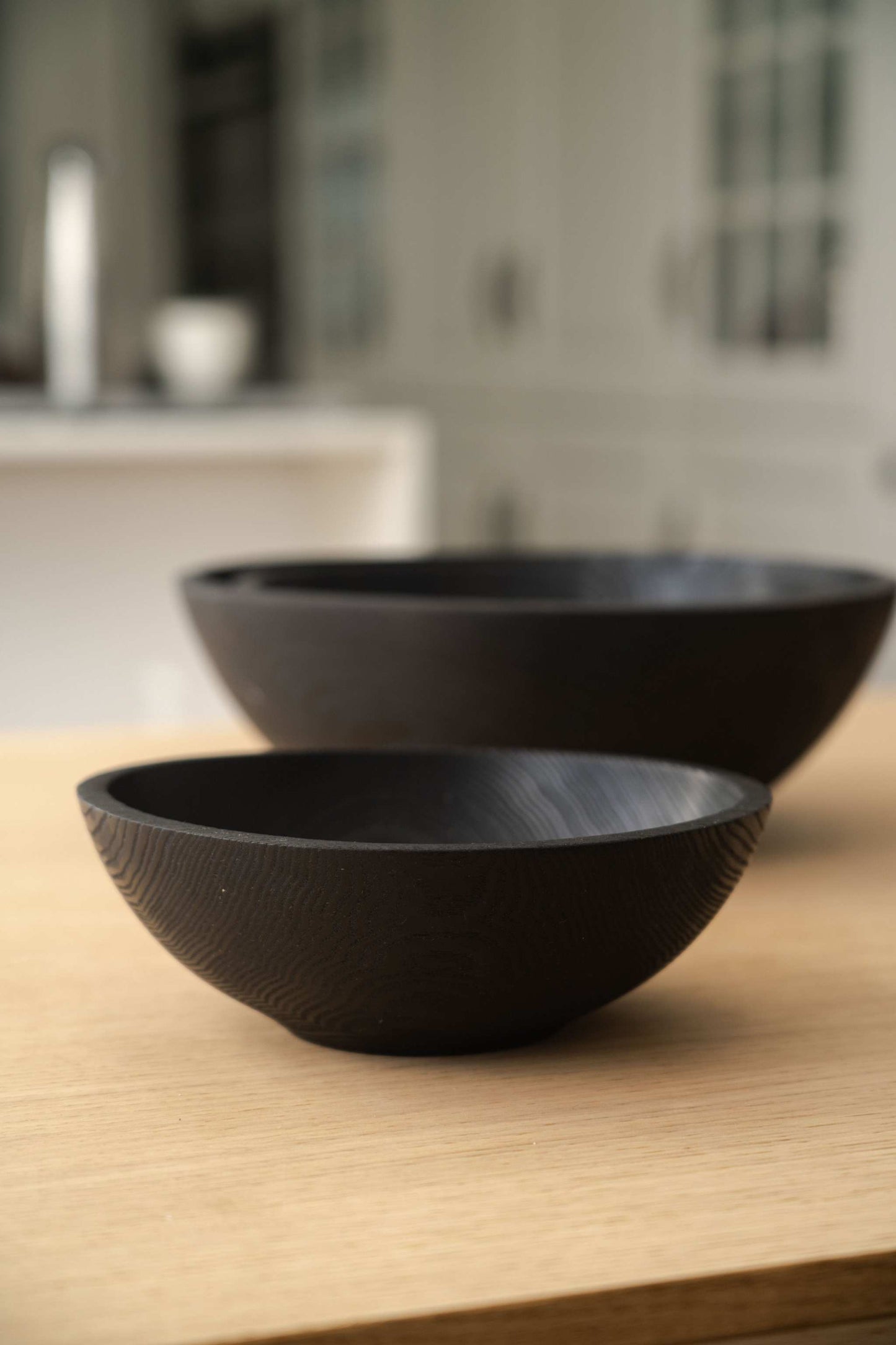 Hand Carved Charred Ash Wood Salad Bowl Set
