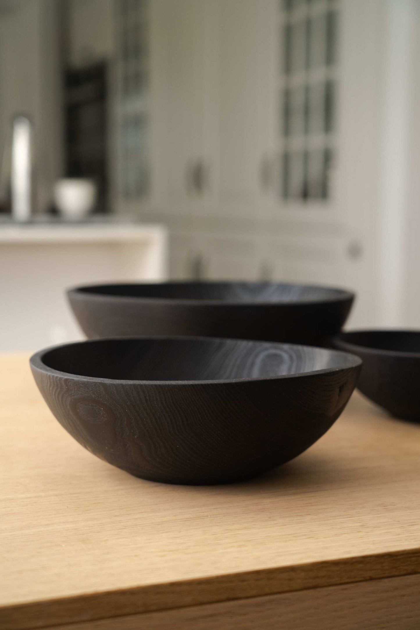 Hand Carved Charred Ash Wood Salad Bowl Set