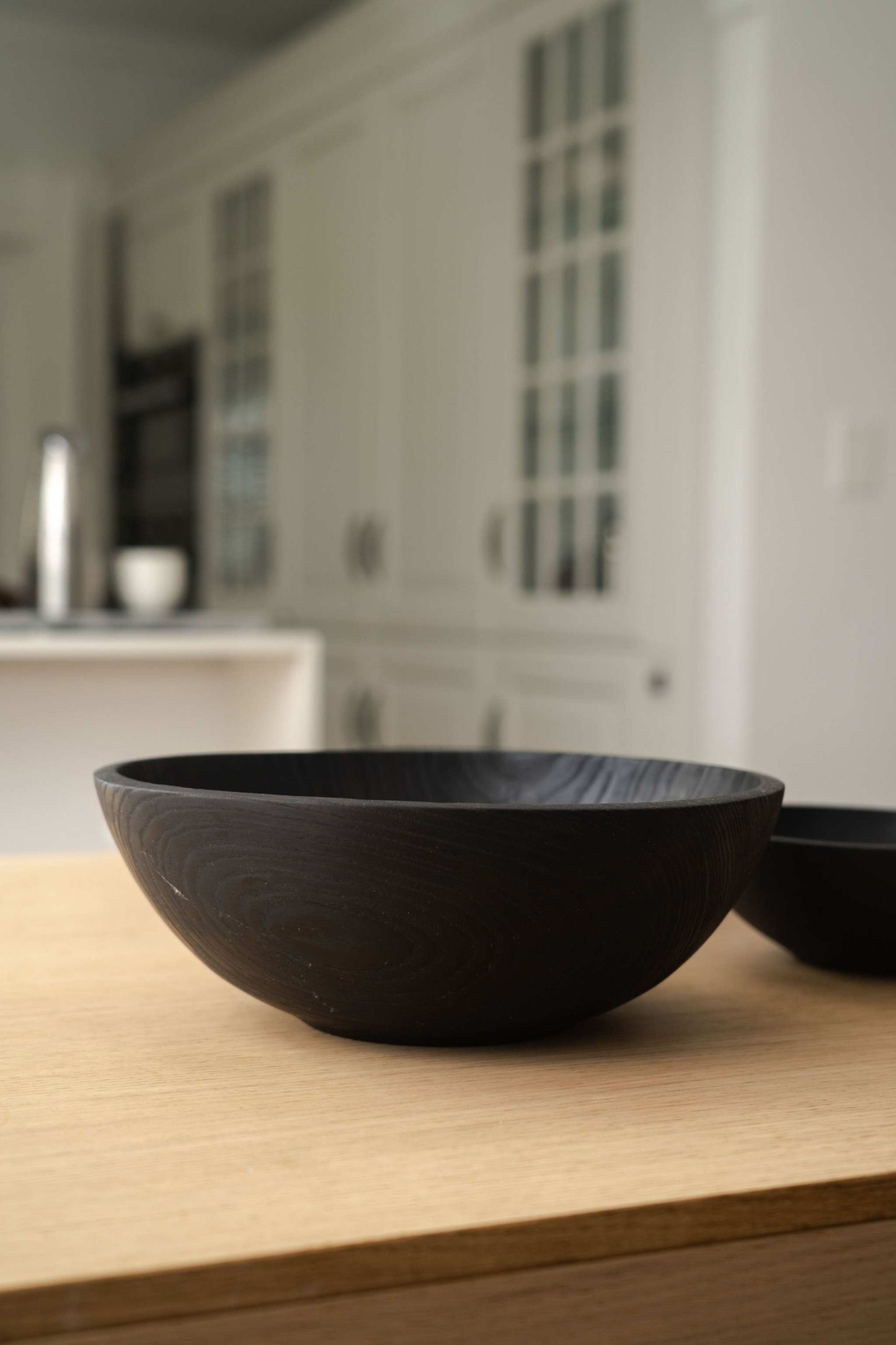 Hand Carved Charred Ash Wood Salad Bowl Set