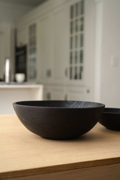 Hand Carved Charred Ash Wood Salad Bowl Set