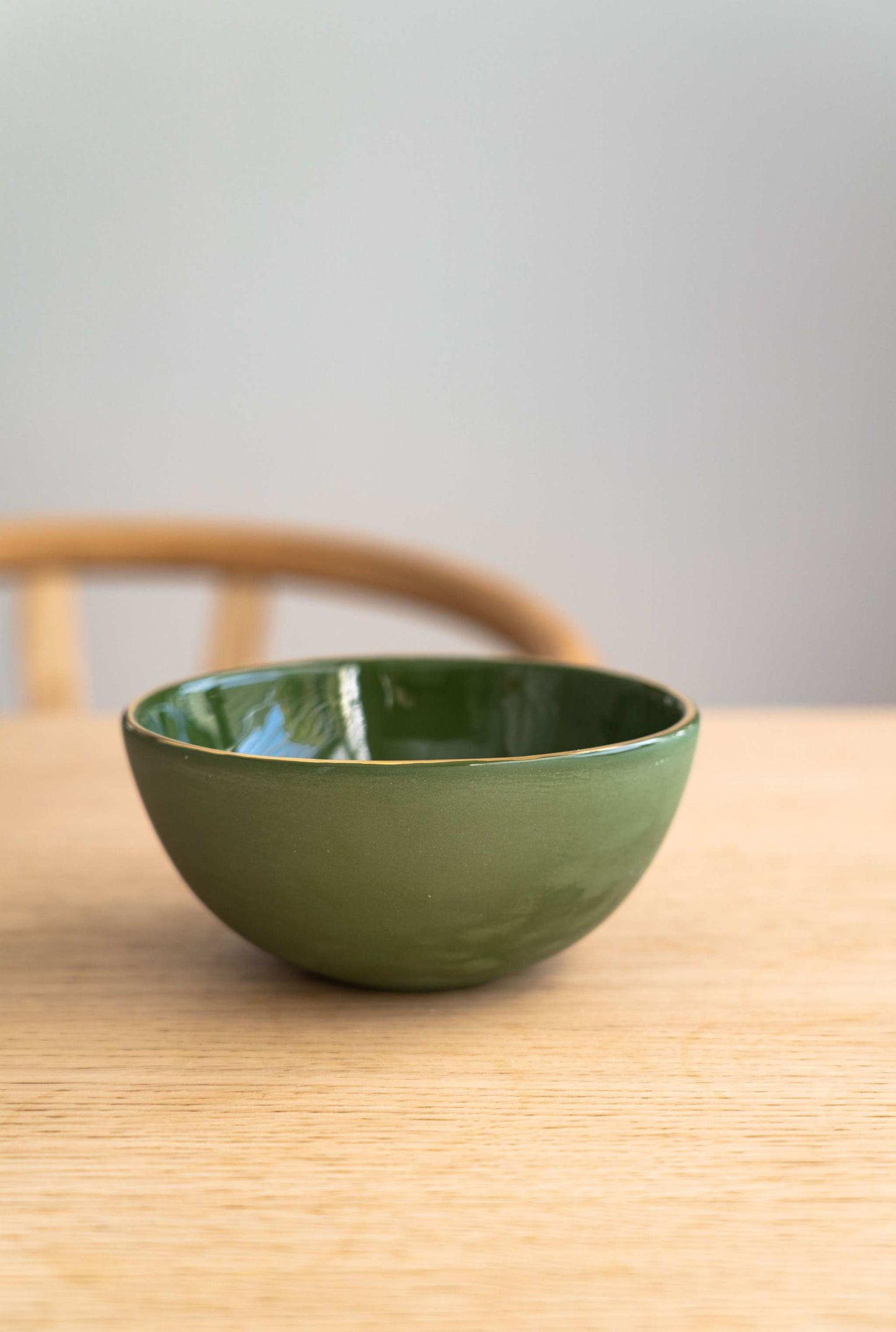 Handmade Green Porcelain Bowl with a Gold Rim