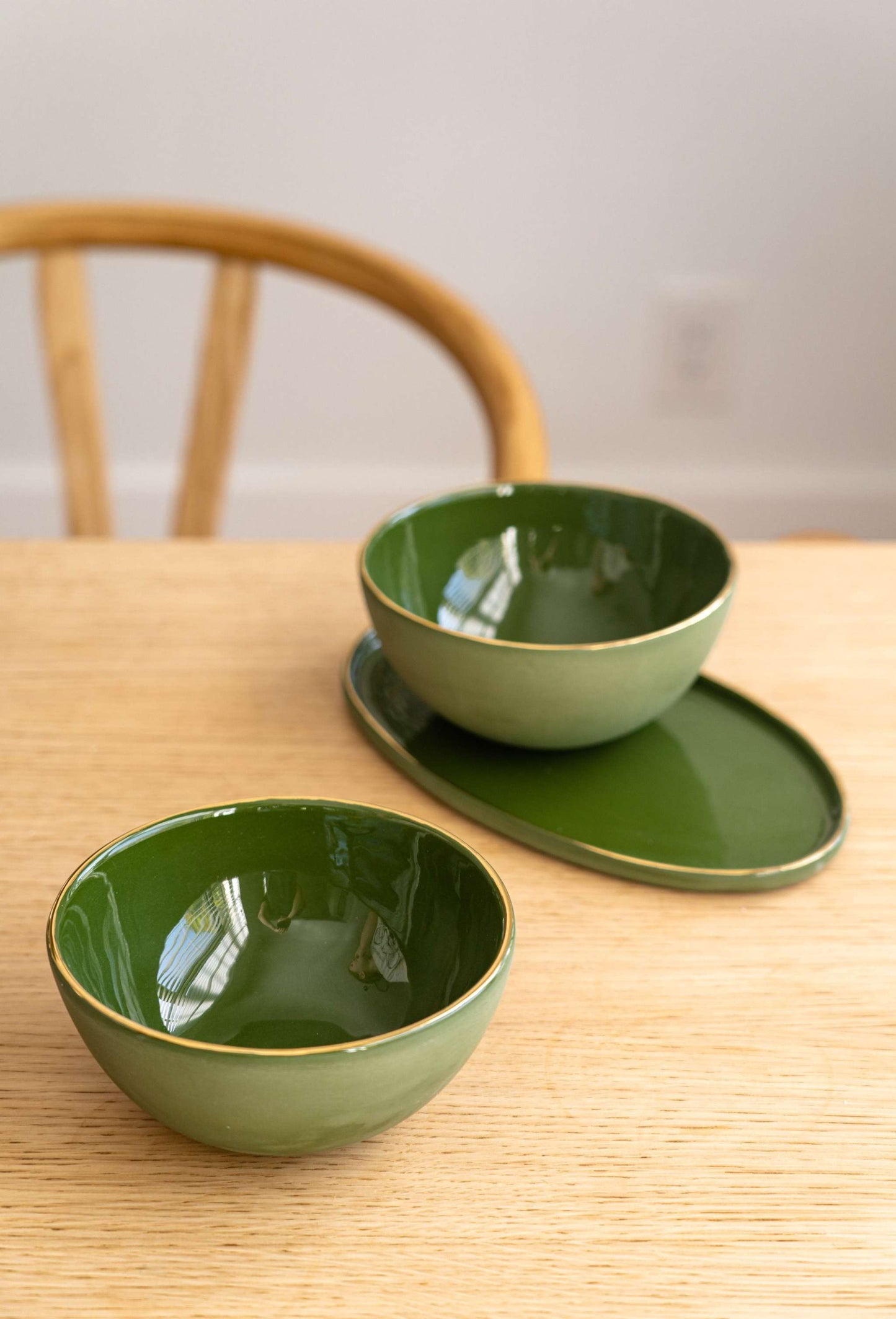 Green Porcelain Serving Platter and Gold Rim