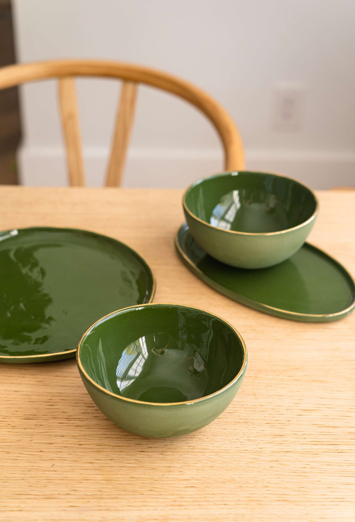 Handmade Green Porcelain Dinner Plates With Gold