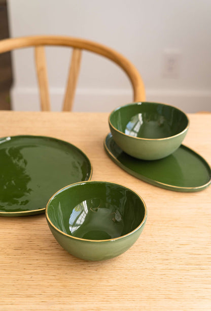Handmade Green Porcelain Dinner Plates With Gold