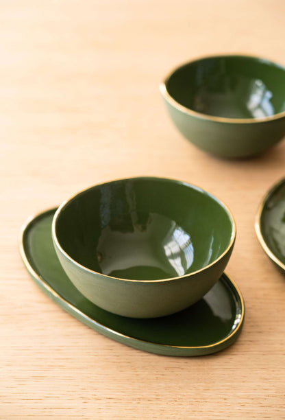 Green Porcelain Serving Platter and Gold Rim
