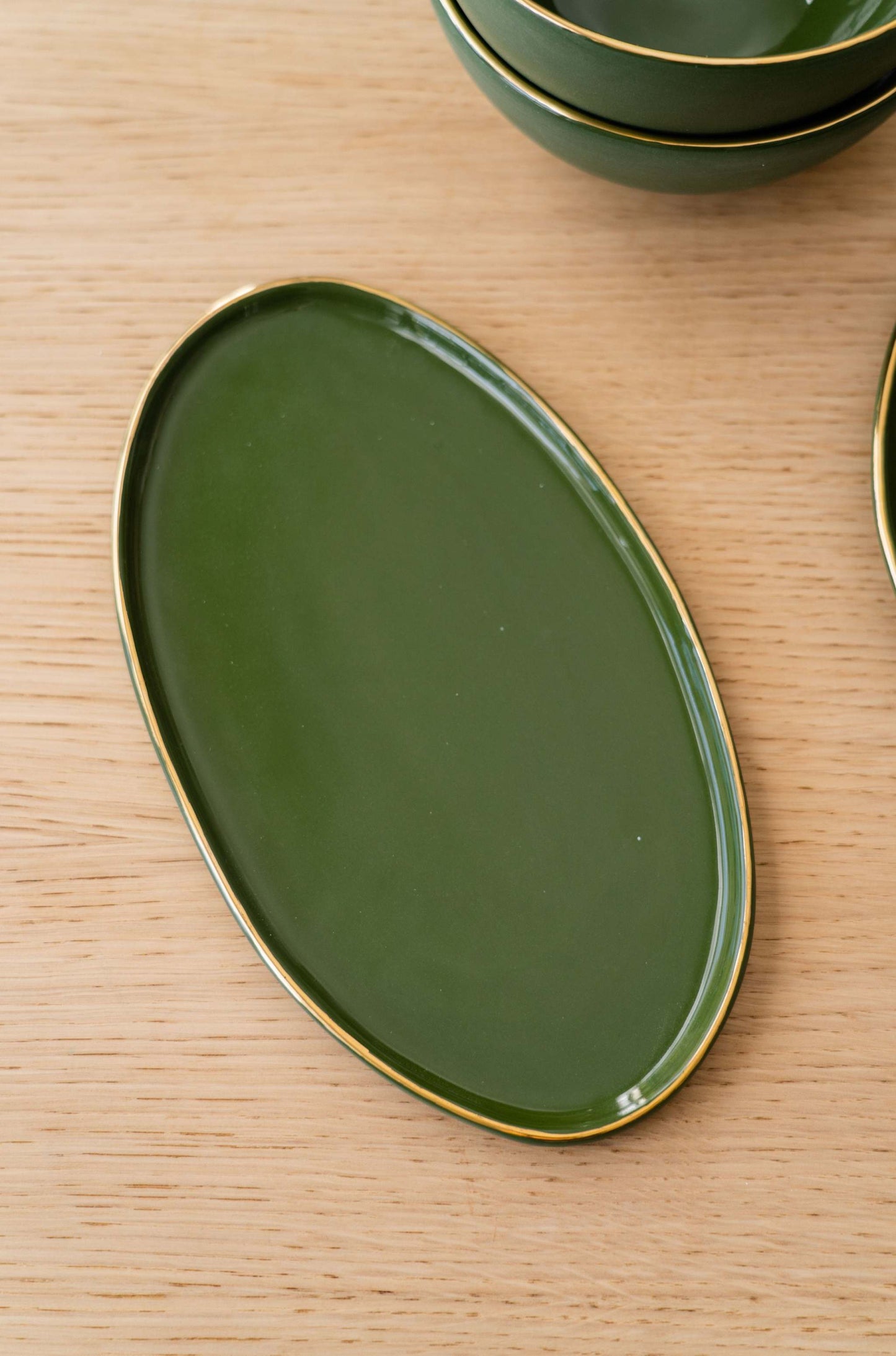 Green Porcelain Serving Platter and Gold Rim