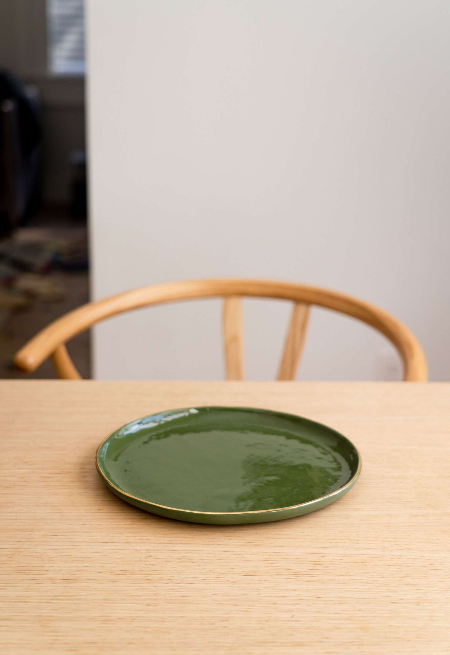 Handmade Green Porcelain Dinner Plates With Gold