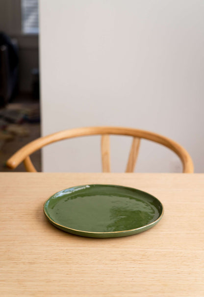 Handmade Green Porcelain Dinner Plates With Gold