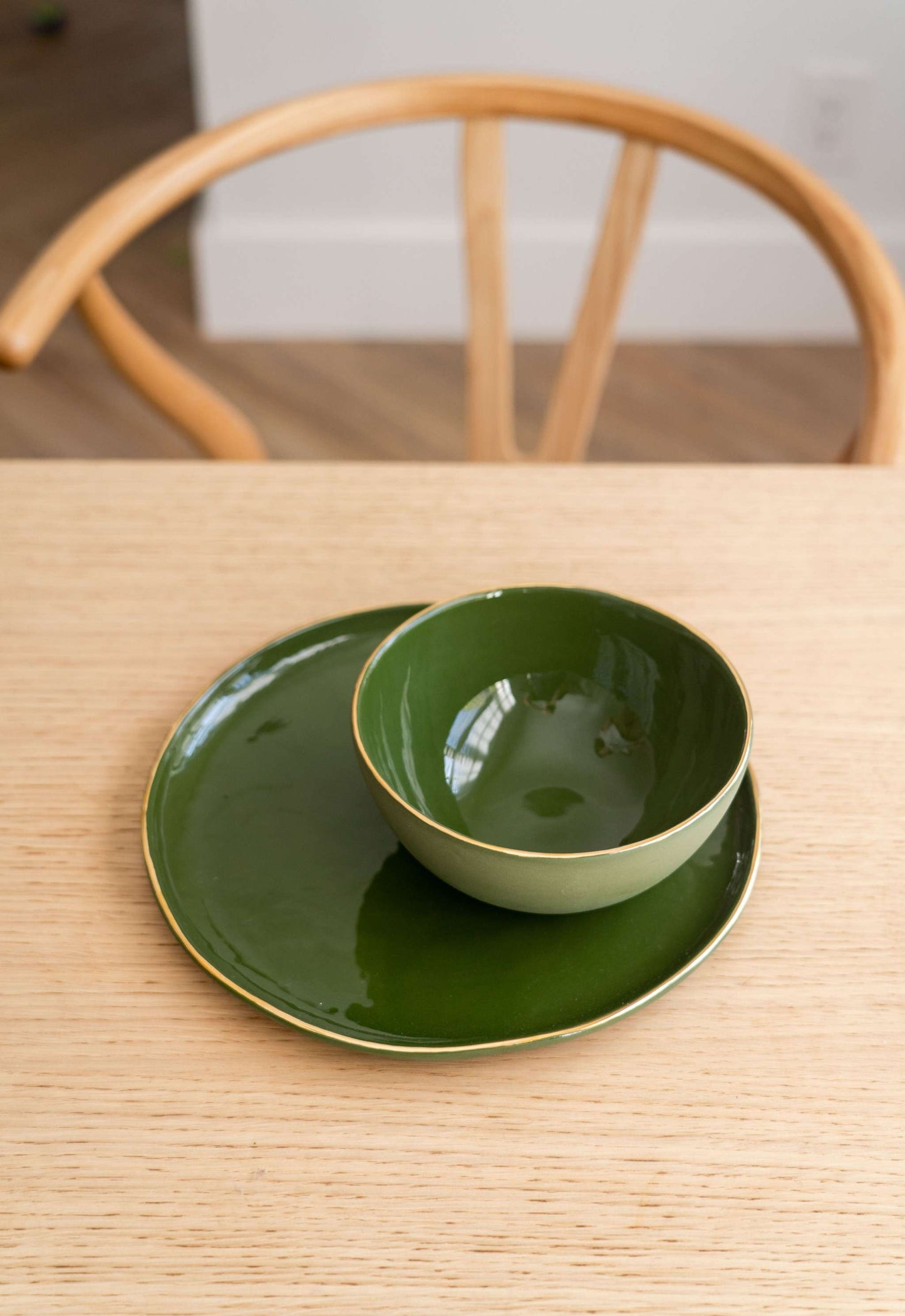 Handmade Green Porcelain Dinner Plates With Gold