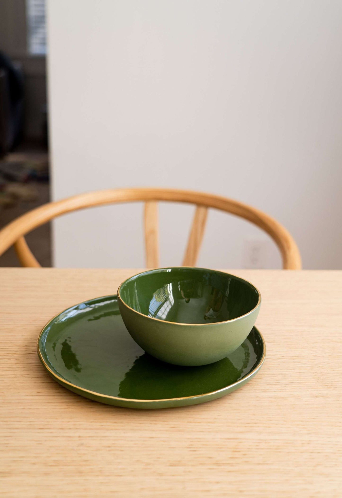 Handmade Green Porcelain Dinner Plates With Gold