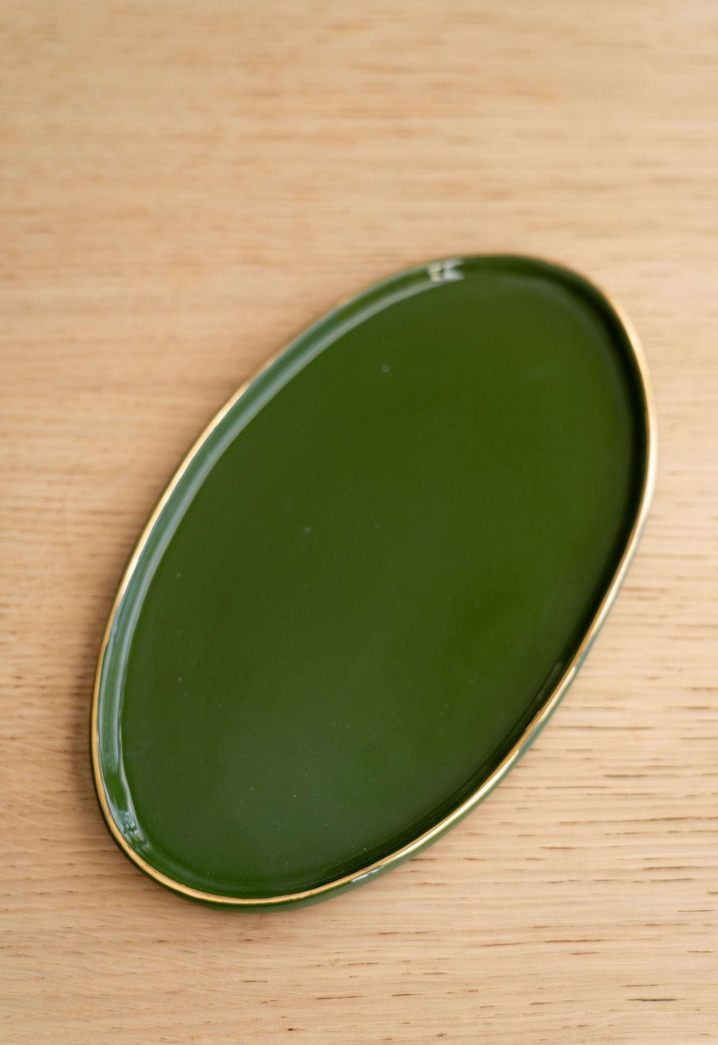 Green Porcelain Serving Platter and Gold Rim