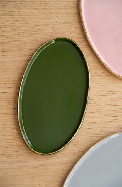 Green Porcelain Serving Platter and Gold Rim