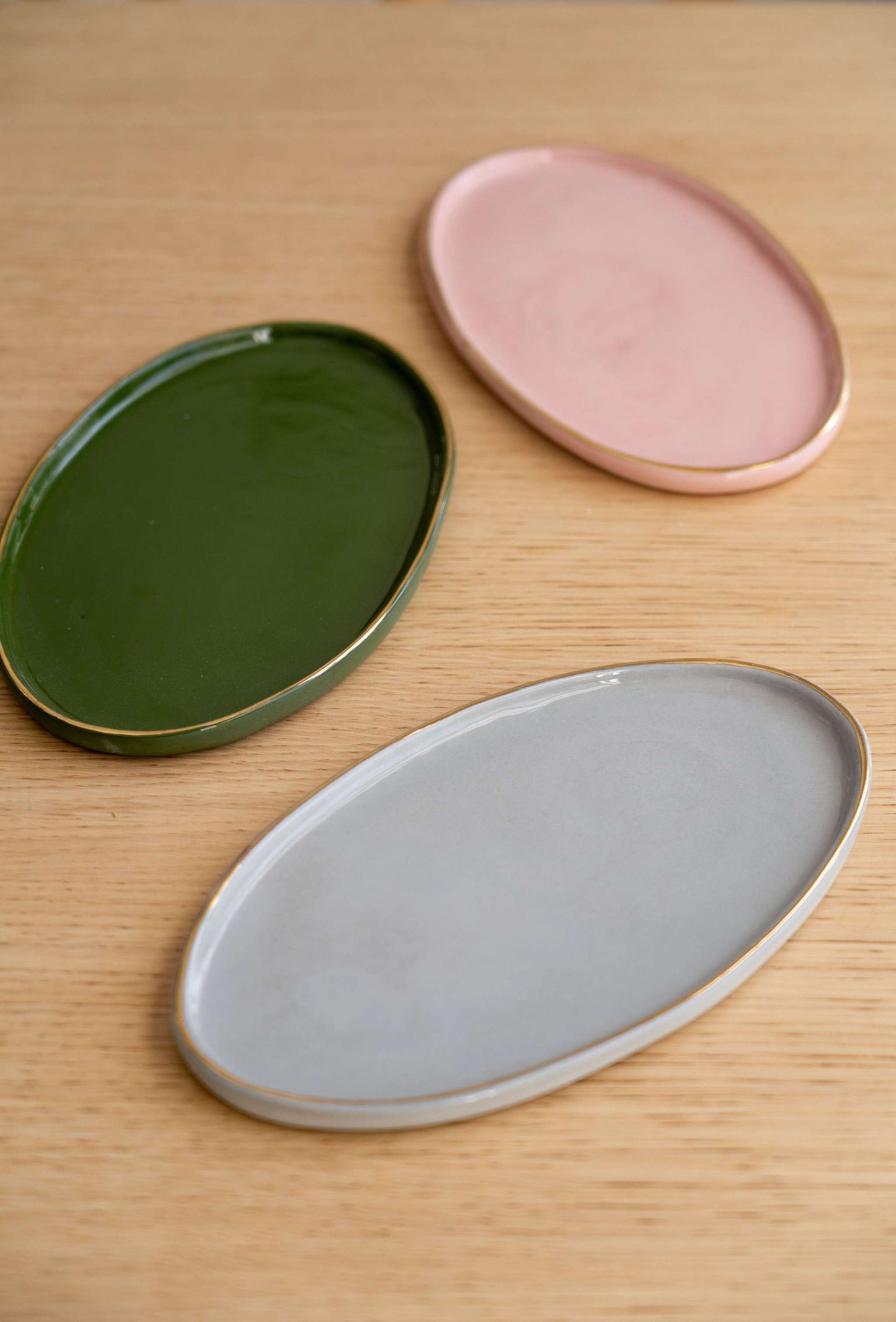 Handmade Oval Porcelain Platter and Gold Rim Pink