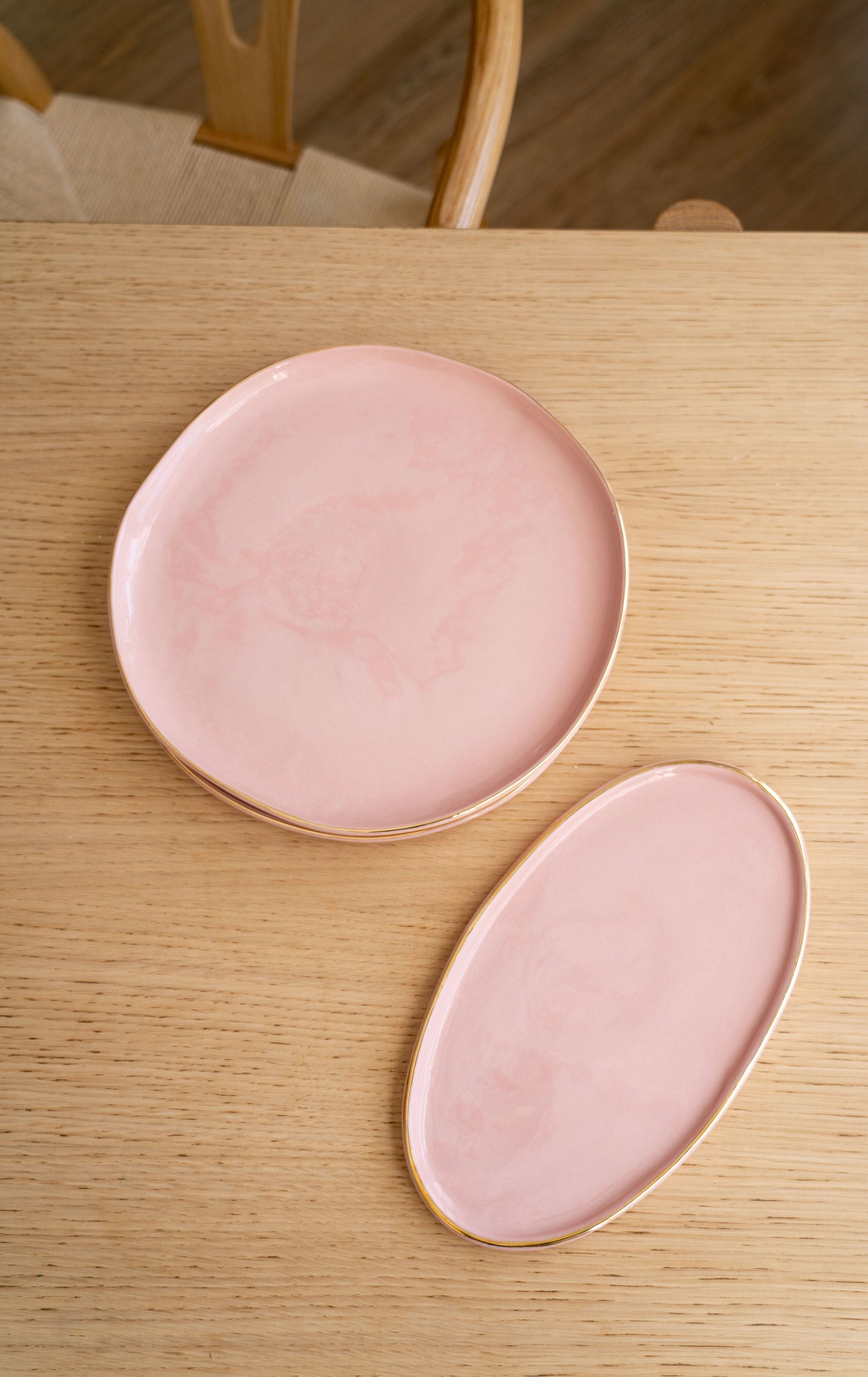 Handmade Porcelain Dinner Plates with Gold Rim