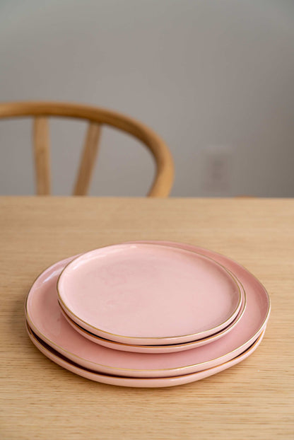 Handmade Porcelain Dinner Plates with Gold Rim