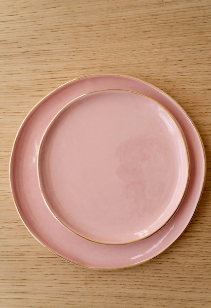 Handmade Porcelain Dinner Plates with Gold Rim