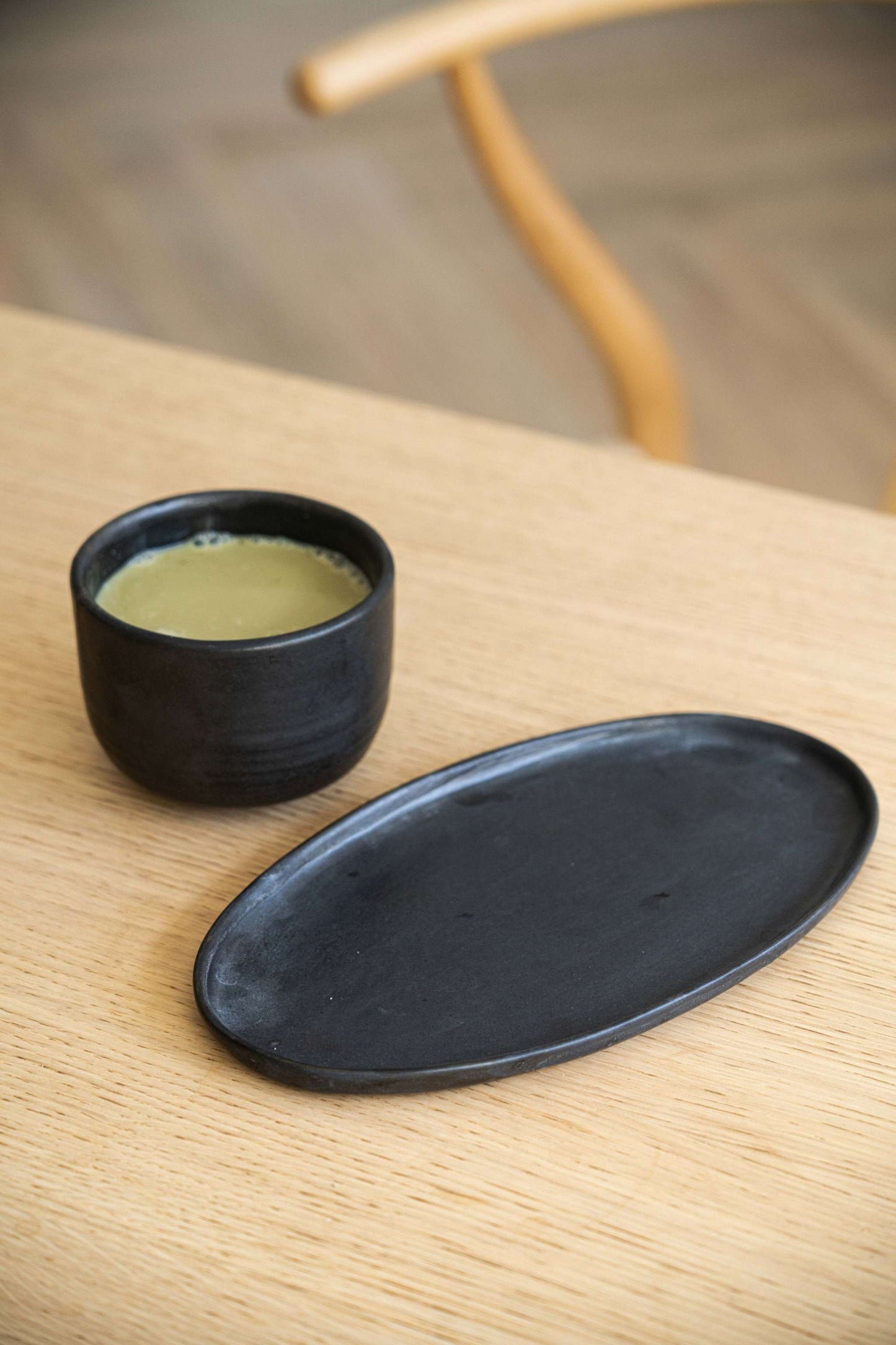 Handmade Black Matte Stoneware and Oval Platter