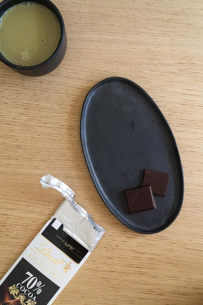 Handmade Black Matte Stoneware and Oval Platter