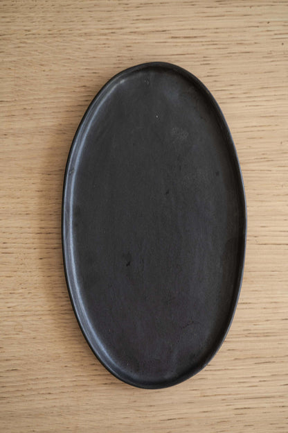 Handmade Black Matte Stoneware and Oval Platter