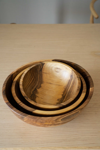 Walnut wood nesting bowl set, hand carved, natural grain by Creating Comfort on Tampa Home & Garden Store