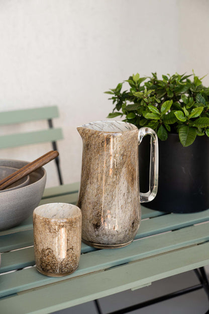 Hand Blown Glass Tumbler set with tall marble mug and small marble tumbler by Creating Comfort on Tampa Home & Garden Store