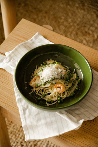 Handmade Green Porcelain Pasta Bowl for Dining