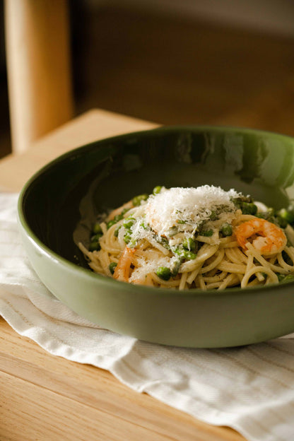 Handmade Green Porcelain Pasta Bowl for Dining
