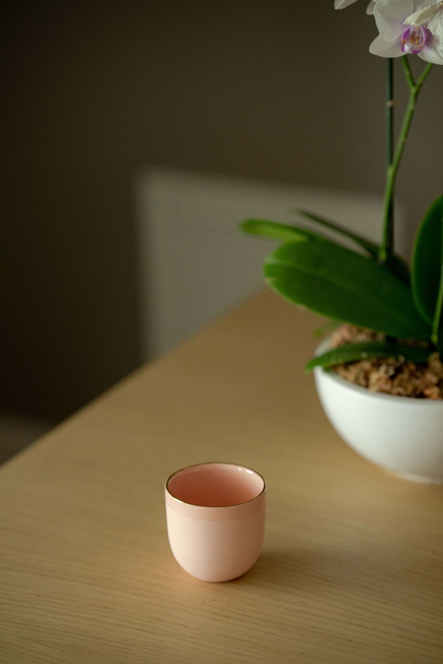 Powder Pink Porcelain Espresso Cup and Gold Rim