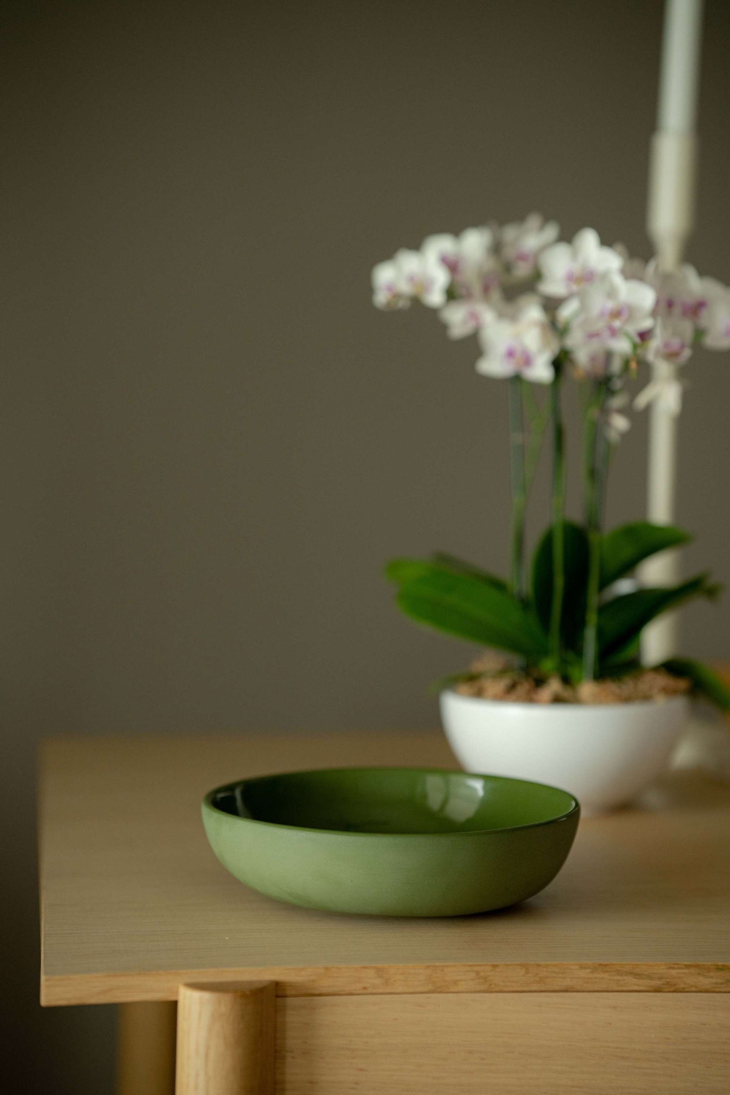 Handmade Green Porcelain Pasta Bowl for Dining