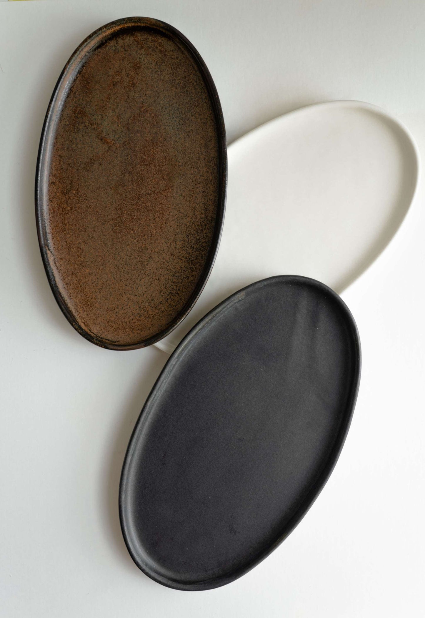 Handmade Black Matte Stoneware and Oval Platter