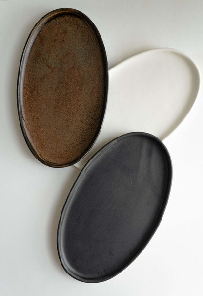 Handmade Black Matte Stoneware and Oval Platter