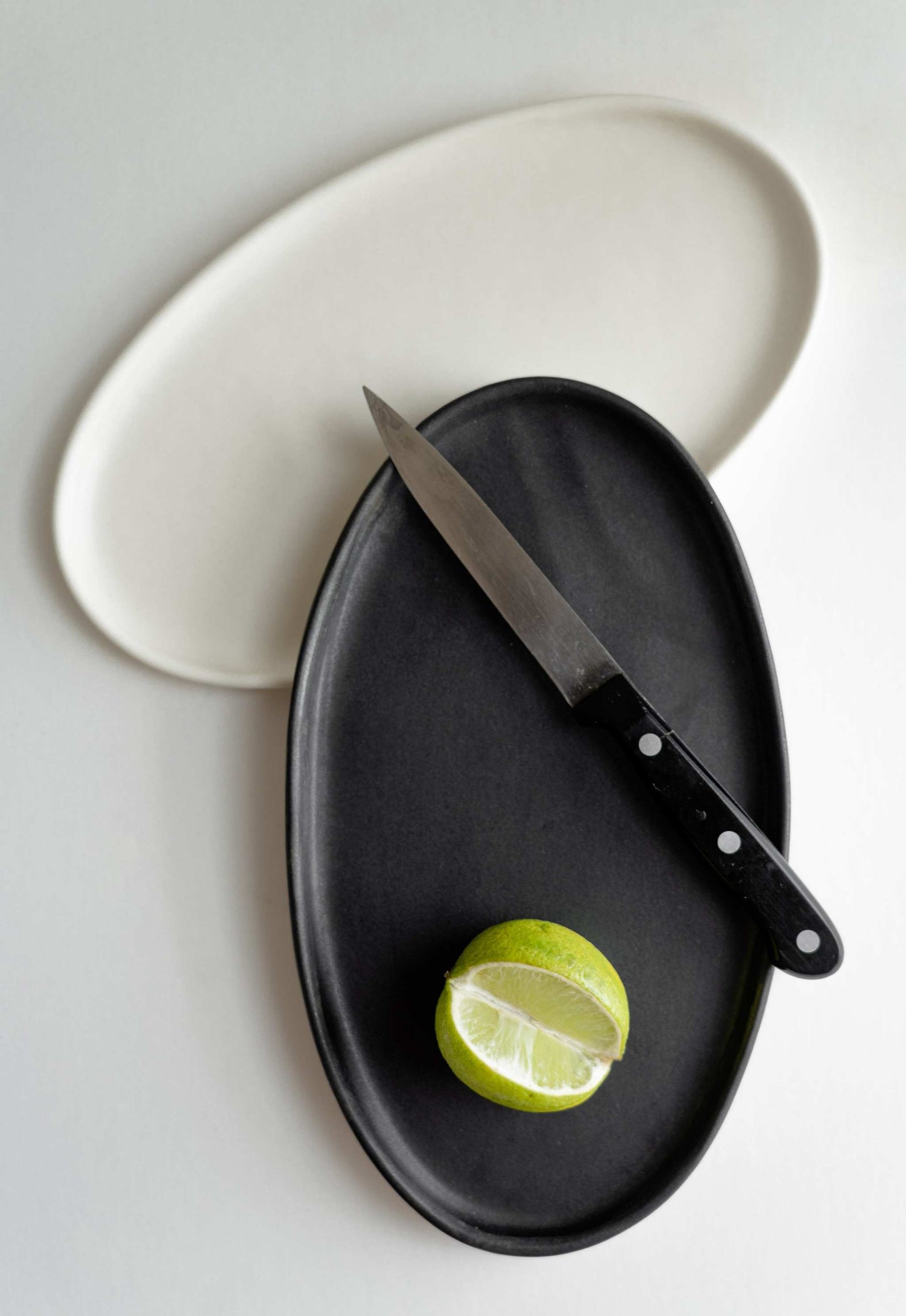 Handmade Black Matte Stoneware and Oval Platter