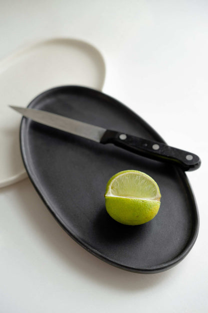 Handmade Black Matte Stoneware and Oval Platter