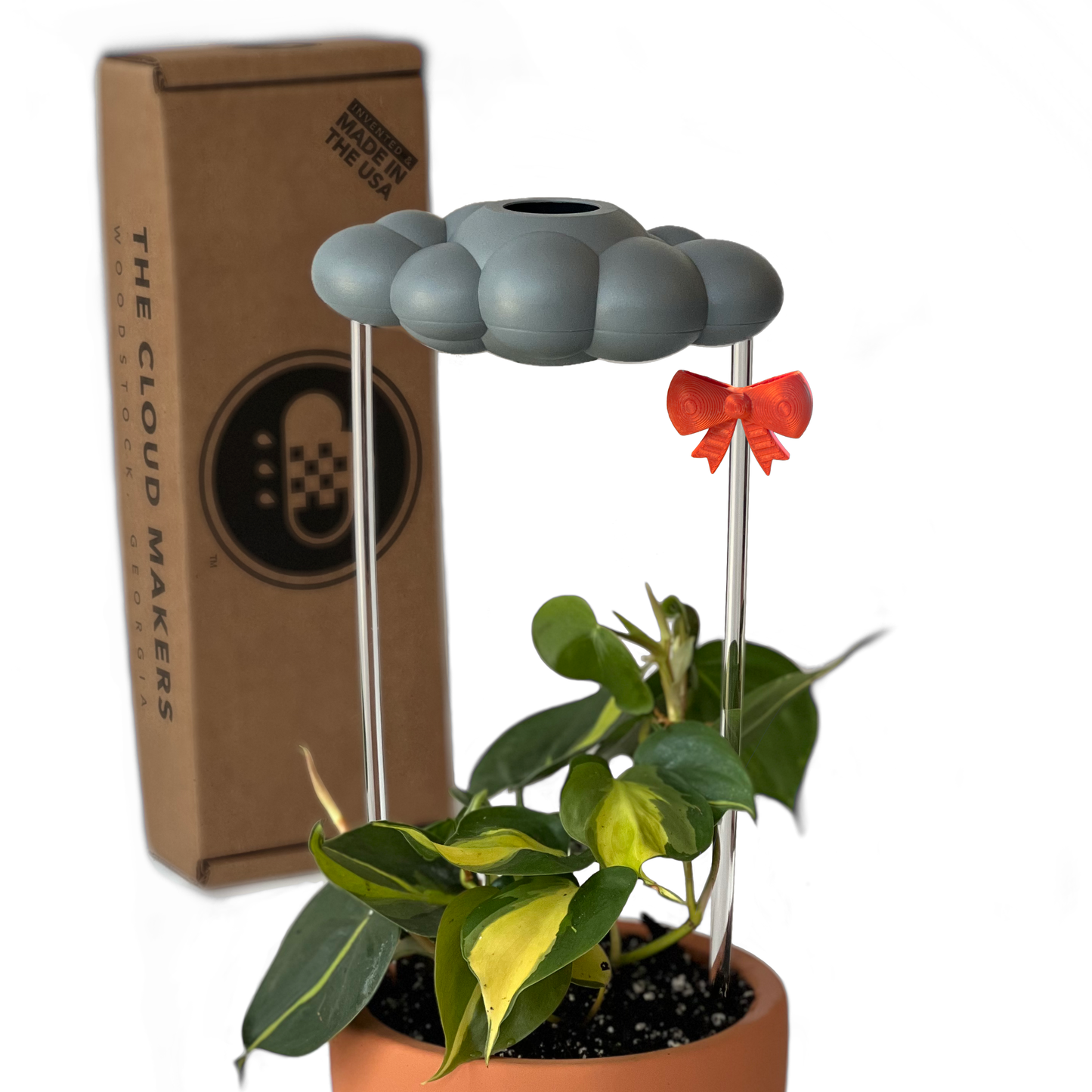 Nube de lluvia goteante y tormentosa con dije de lazo