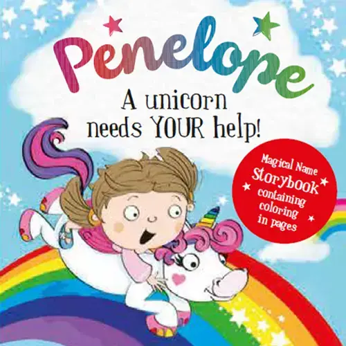 Penelope unicorn storybook 6x6 hardcover with rainbow artwork and coloring pages on Tampa Home & Garden Store
