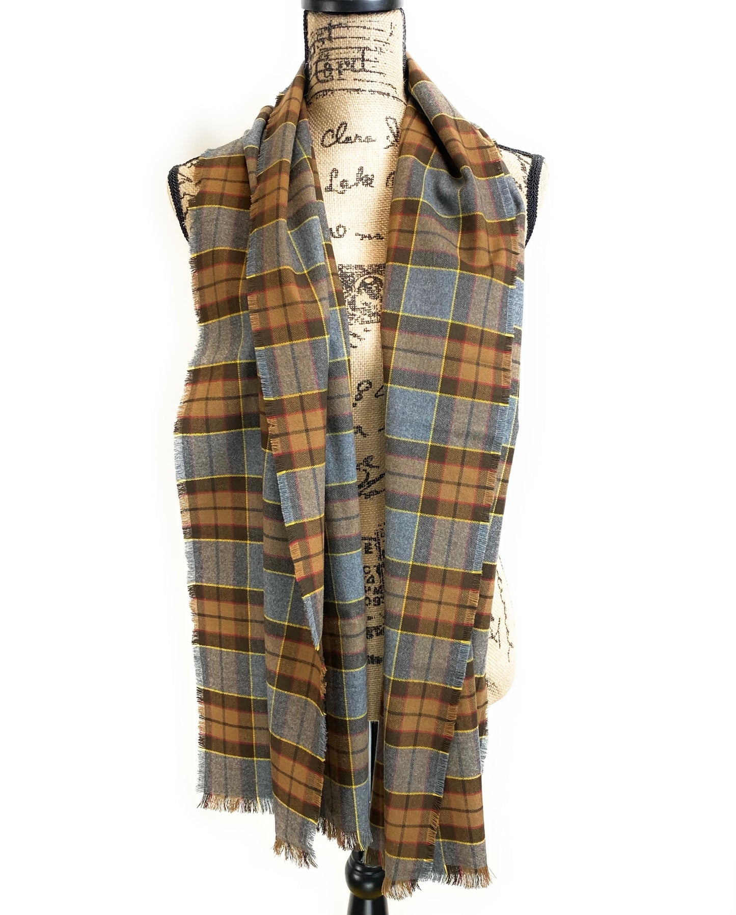 Straight Scarf - Outlander Clan Fraser Inspired Gray, Brown, Yellow, and Red Cotton Flannel - Tampa Home & Garden Store