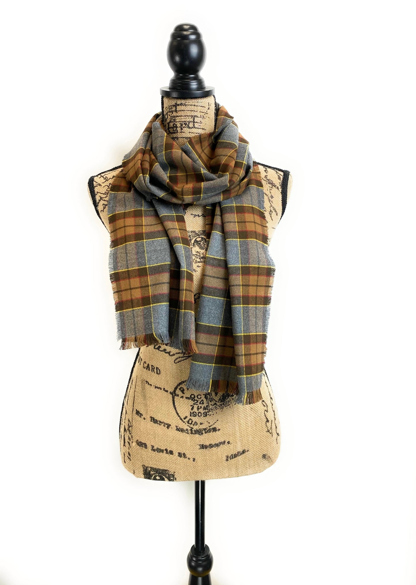 Straight Scarf - Outlander Clan Fraser Inspired Gray, Brown, Yellow, and Red Cotton Flannel - Tampa Home & Garden Store