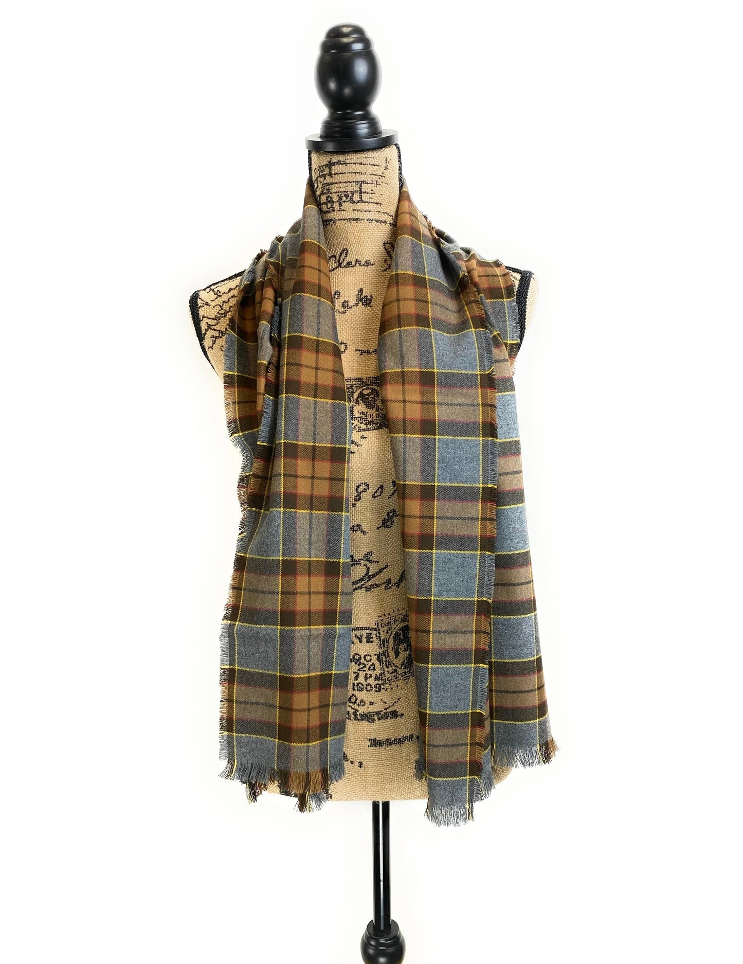 Straight Scarf - Outlander Clan Fraser Inspired Gray, Brown, Yellow, and Red Cotton Flannel - Tampa Home & Garden Store